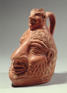 डबल सिर के आकार में फूलदान, c.400 AD (मिट्टी के बर्तन)
